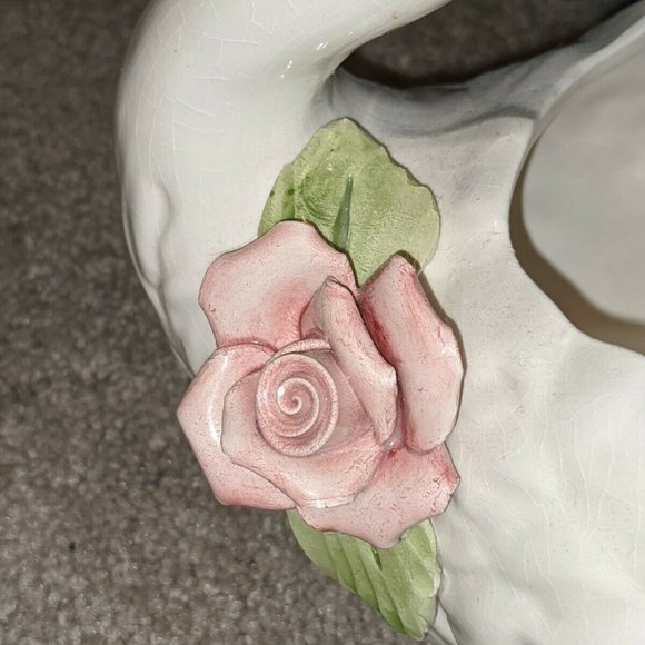 Capodimonte Rose Swan Centerpiece Planter Figure